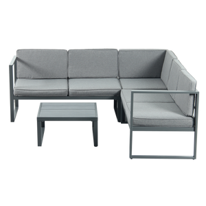 Chester Grey Modern Metal Garden Furniture 5 Seat Corner Sofa and Coffee Table Patio Set