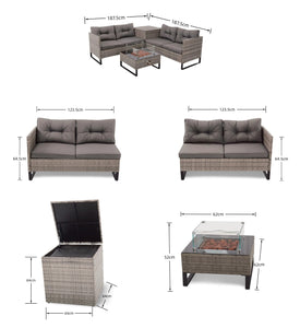 Palma Rattan Corner Fire Pit 4 Seater in Grey