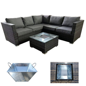 Compton Grey Rattan Garden Furniture 5 Seat Corner Sofa and Ice Bucket Coffee Table Patio Set