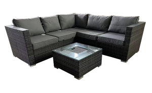 Compton Grey Rattan Garden Furniture 5 Seat Corner Sofa and Ice Bucket Coffee Table Patio Set