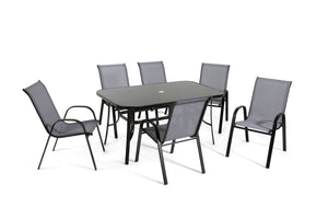 The Rufford - Black and Grey Metal 6 Seat Garden Dining Set