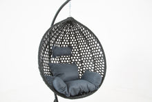Load image into Gallery viewer, The Onyx Black Hanging Swing Pod Egg Chair - Large with deep Grey Cushions
