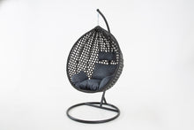 Load image into Gallery viewer, The Onyx Black Hanging Swing Pod Egg Chair - Large with deep Grey Cushions

