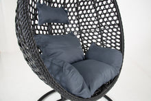 Load image into Gallery viewer, The Onyx Black Hanging Swing Pod Egg Chair - Large with deep Grey Cushions
