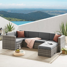 Load image into Gallery viewer, The Tatton Grey Rattan Garden Furniture 6 Seat Corner Sofa and Coffee Table Patio Set
