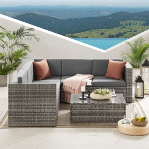 The Tatton Grey Rattan Garden Furniture 6 Seat Corner Sofa & Coffee Table Patio Set