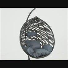 Load and play video in Gallery viewer, The Onyx Black Hanging Swing Pod Egg Chair - Large with deep Grey Cushions
