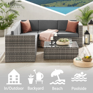 The Tatton Grey Rattan Garden Furniture 6 Seat Corner Sofa and Coffee Table Patio Set