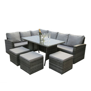 Sorrento 9 piece grey rattan corner sofa dining set