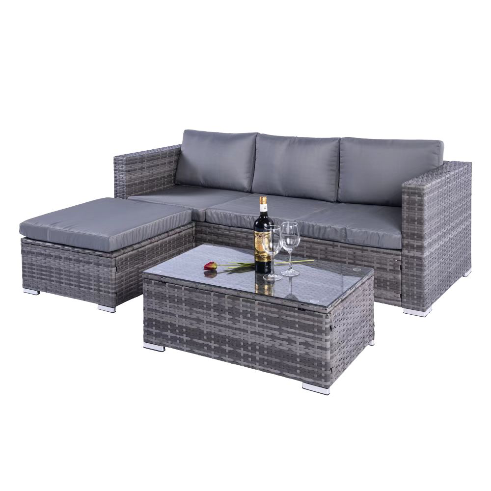Dunham Grey 4 Seat Rattan Sofa Set with Coffee Table Outdoor Living