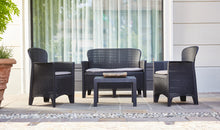 Load image into Gallery viewer, Veneto 4 piece plastic rattan sofa, chair &amp; coffee table set
