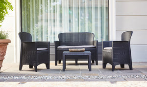 Veneto 4 piece plastic rattan sofa, chair and coffee table set