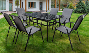 The Rufford - Black & Grey Metal 6 Seat Garden Dining Set